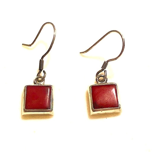 VTG Sterling & Red Jasper Stone Earrings Approx 1” - Picture 1 of 6
